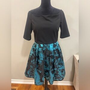 Elegant Black and Blue Floral Dress